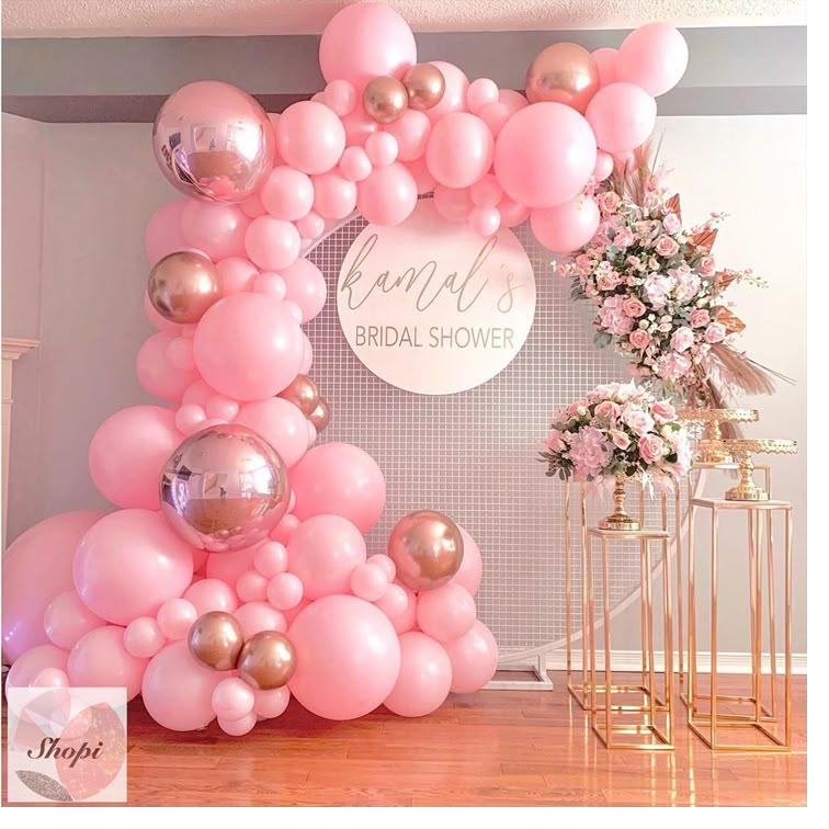 Bridal shower pink balloon setup