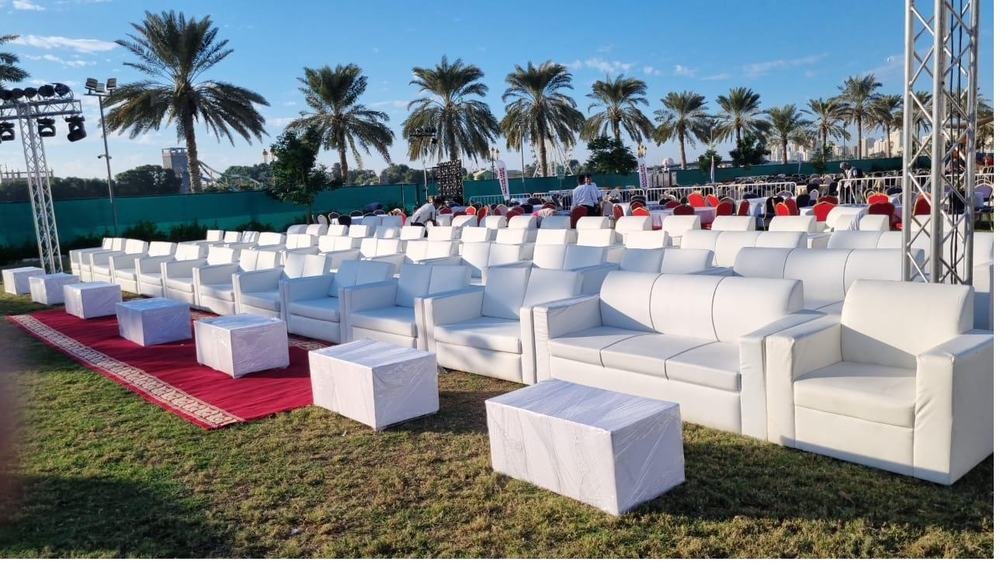 Outdoor white sofa event seating
